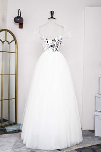White Strapless Mirror-Cut Sequined Top A-line Long Prom Dress
