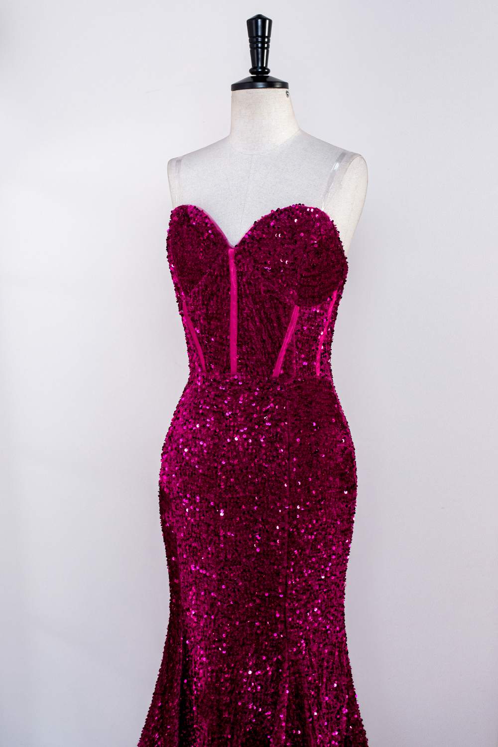 Fuchsia Strapless Mermaid Sequins Long Prom Dress