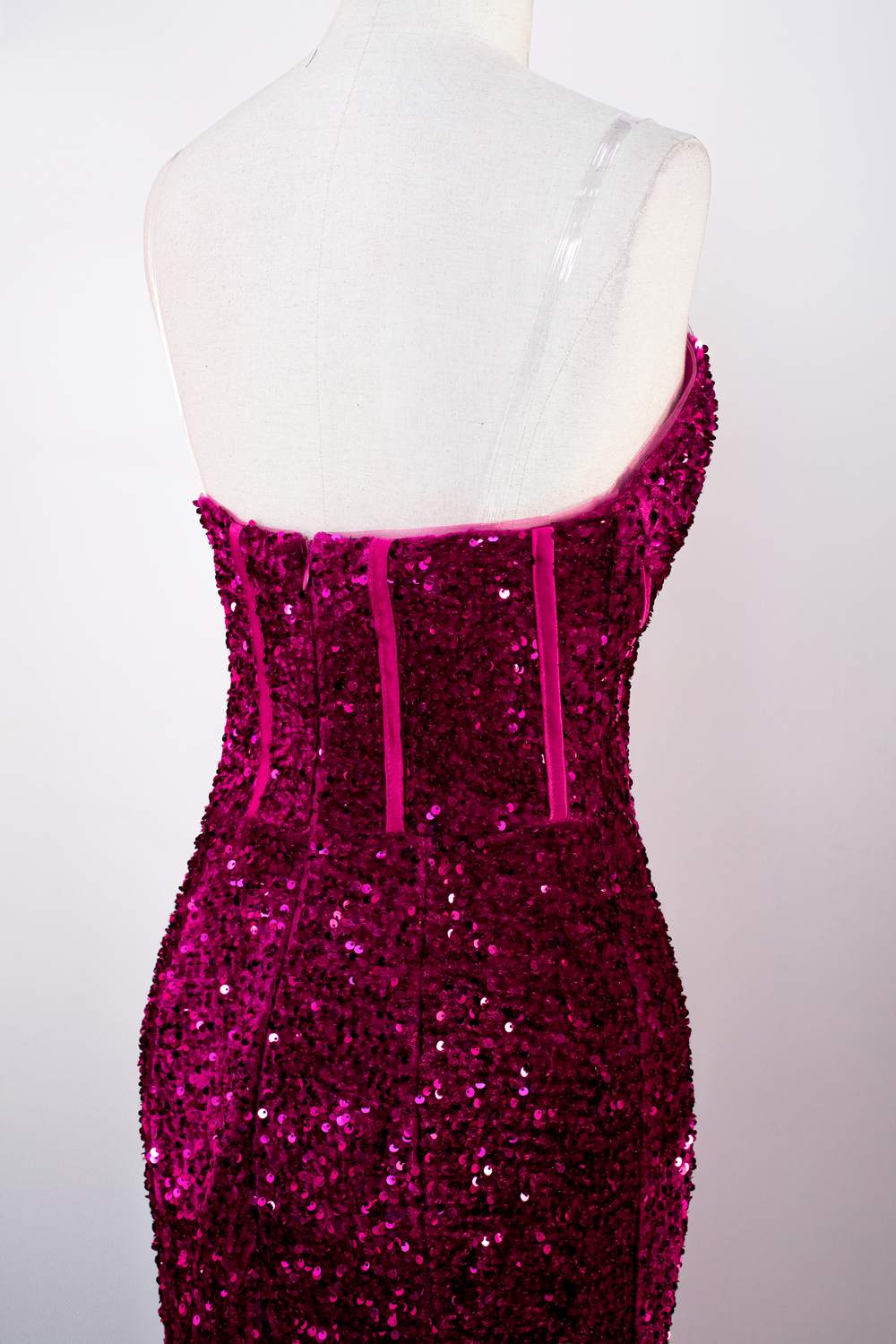 Fuchsia Strapless Mermaid Sequins Long Prom Dress