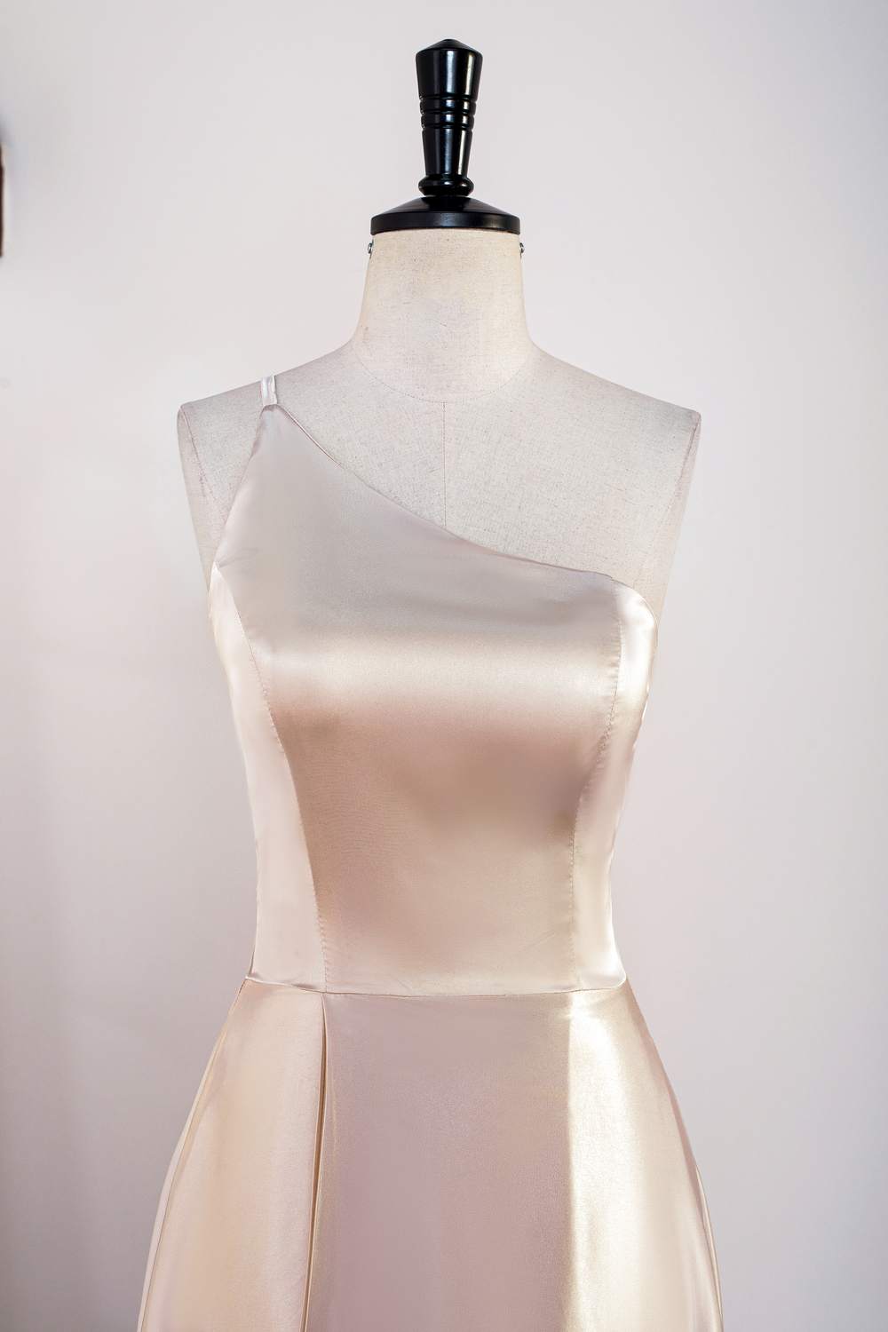 Champagne One Shoulder A-line Satin Tea Length Bridesmaid Dress