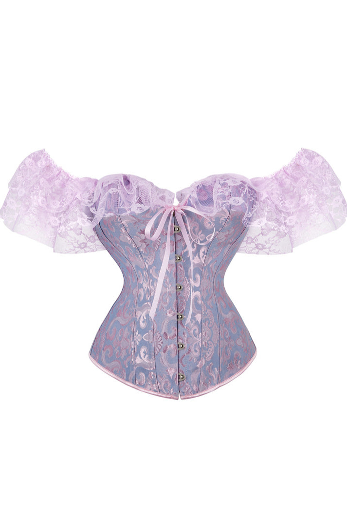 Lavender Lace Off-the-Shoulder Lace-Up Bustier Corset Top