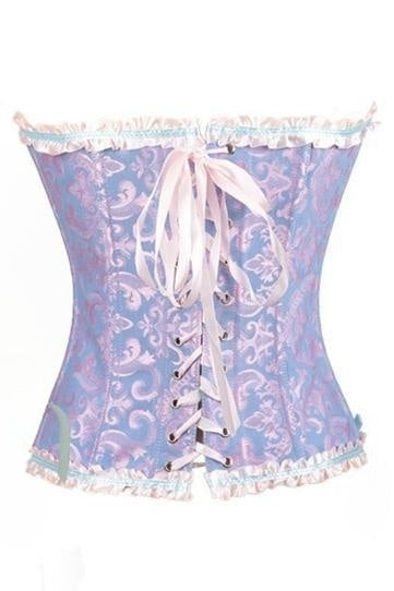 Lavender Floral Strapless Ruffled Bow Tie Lace-Up Bustier Corset Top