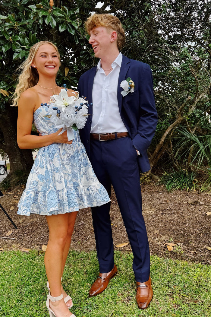 Strapless Florals A-line Homecoming Dress