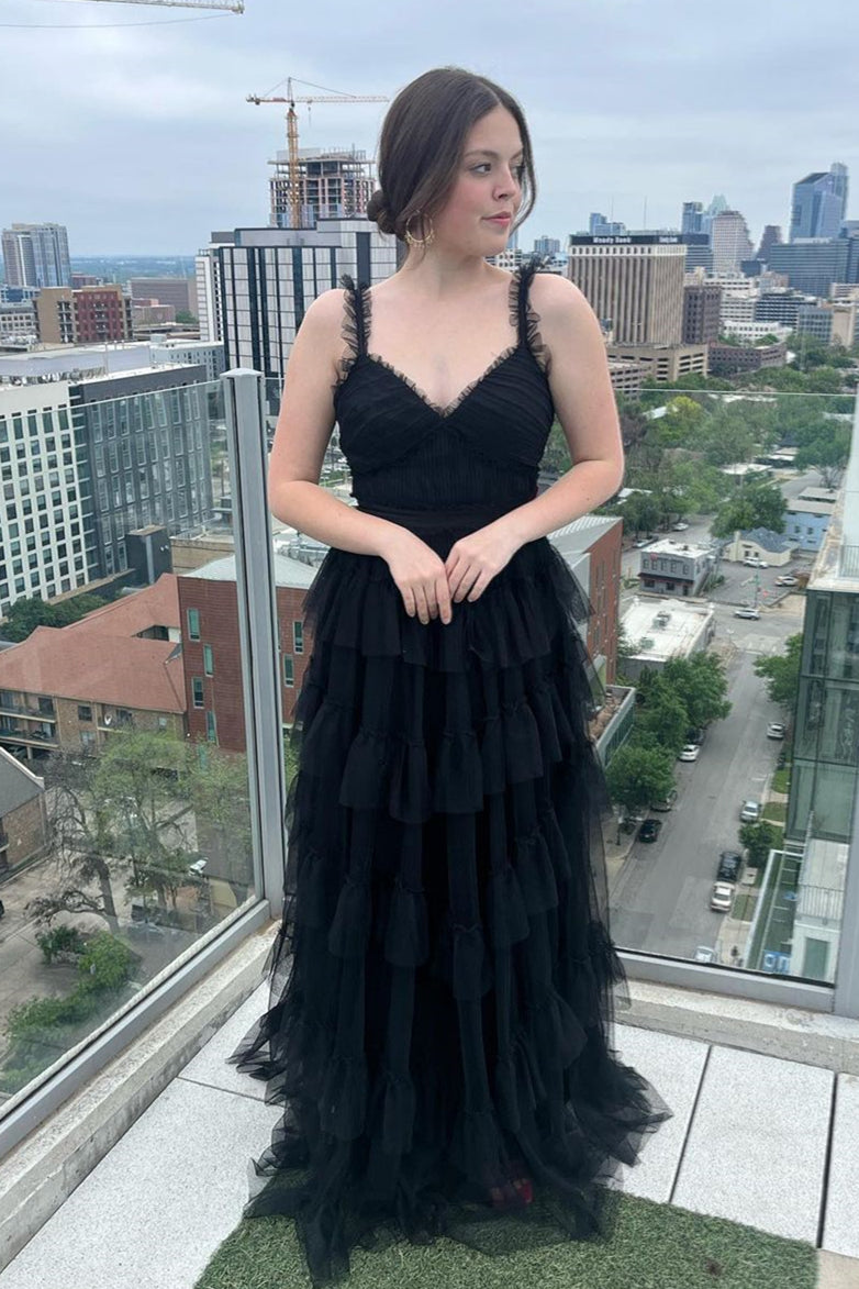 Black ruffle prom dress best sale