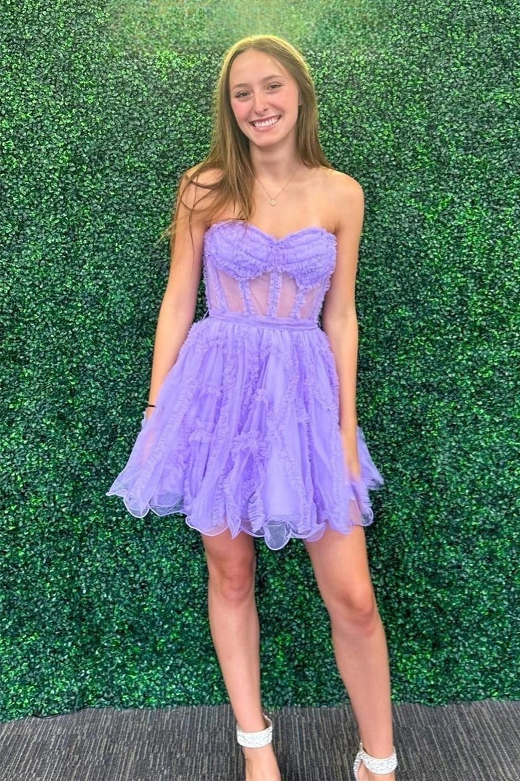 Lavender Strapless Tulle Ruffles A-line Homecoming Dress