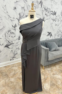 Grey Folded One Shoulder Ruffled Beaded Mermaid Long Mother of Brides Dress