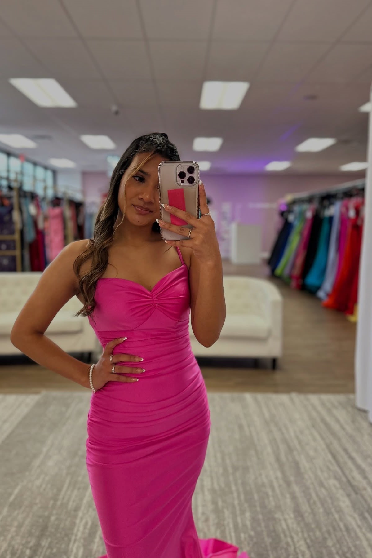 Hot Pink Spaghetti Straps Mermaid Prom Dress