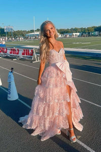 Sweetheart Red Sequin Appliques Ruffle Long Formal Gown