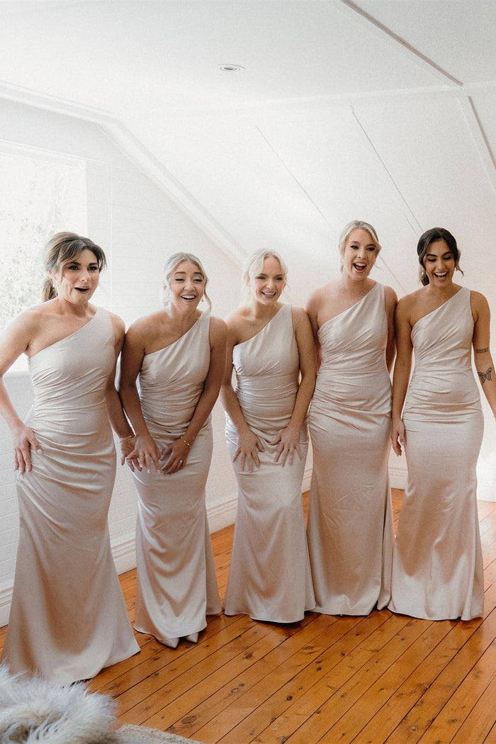 light Pink One Shoulder Mermaid Long Bridesmaid Dress