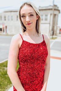 Red Sequins Cut-Out Straps Sheath Homecoming Dress
