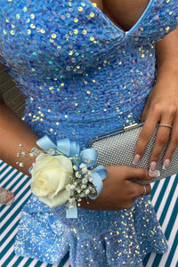 Light Blue Strapless Lace-Up Mermaid Sequins Long Prom Dress