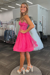 Fuchsia A-line Sequined Appliques Straps Homecoming Dress