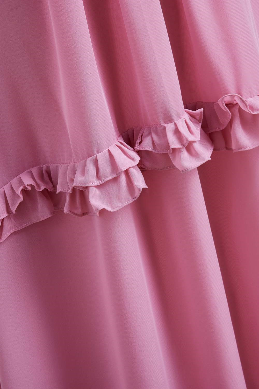 Pink Bow Tie Back Spaghetti Straps Ruffled A-line Bridesmaid Dress