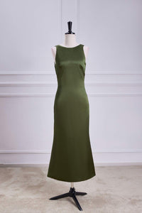 Olive Sleeveless Bow Tie Straps Mermaid Calf-Length Bridesmaid Dress