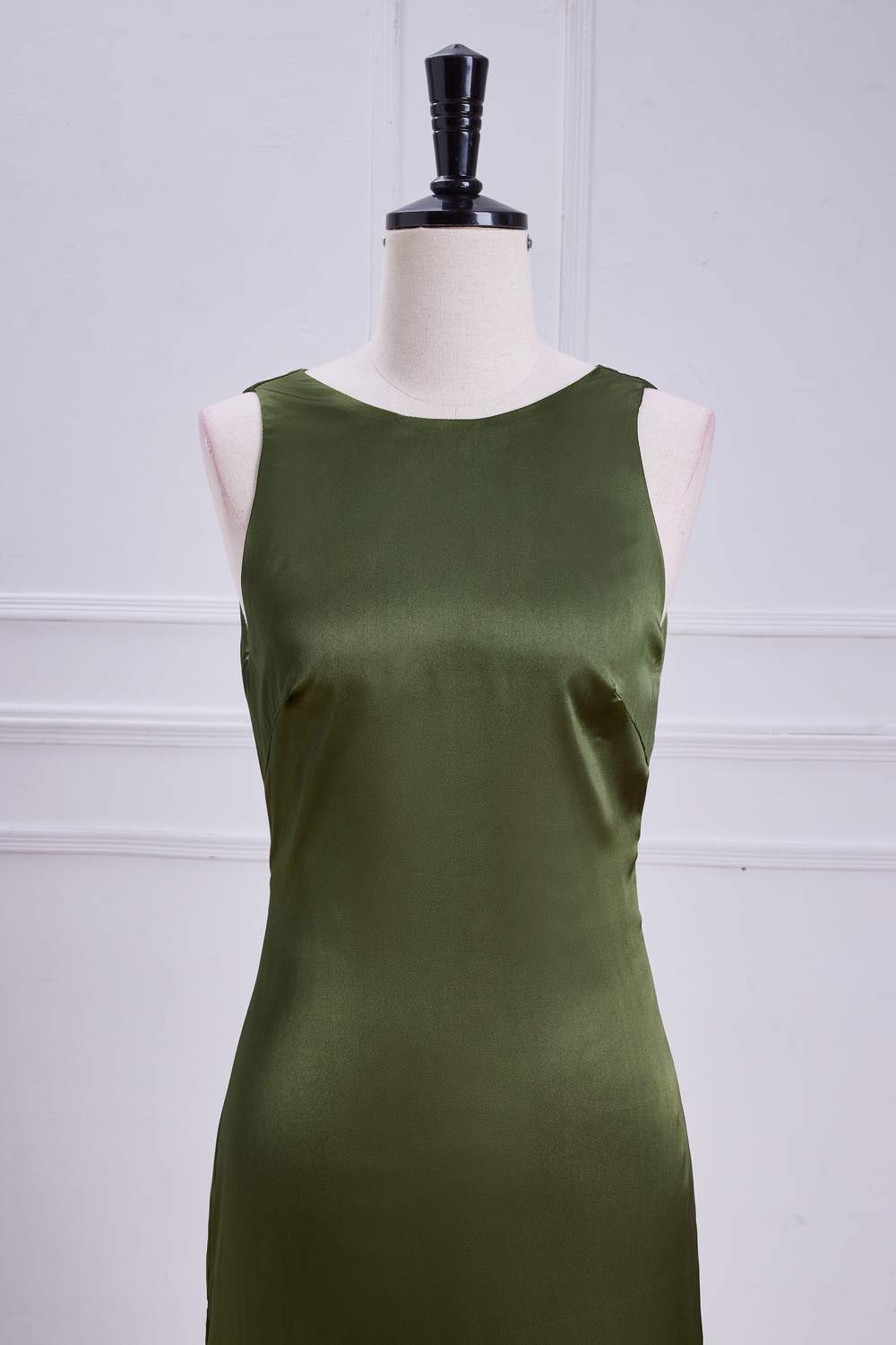 Olive Sleeveless Bow Tie Straps Mermaid Calf-Length Bridesmaid Dress