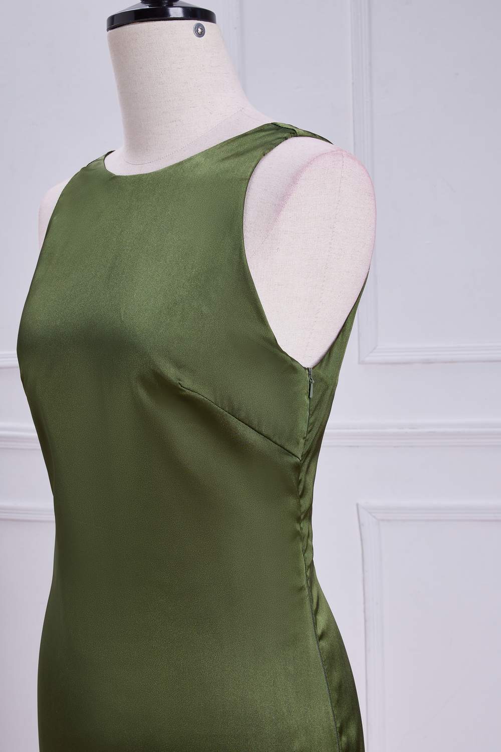 Olive Sleeveless Bow Tie Straps Mermaid Calf-Length Bridesmaid Dress