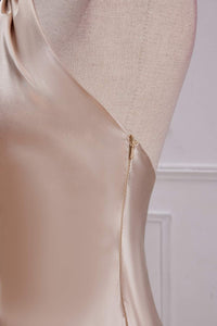 Champagne Crossed Halter Mermaid Satin Long Bridesmaid Dress