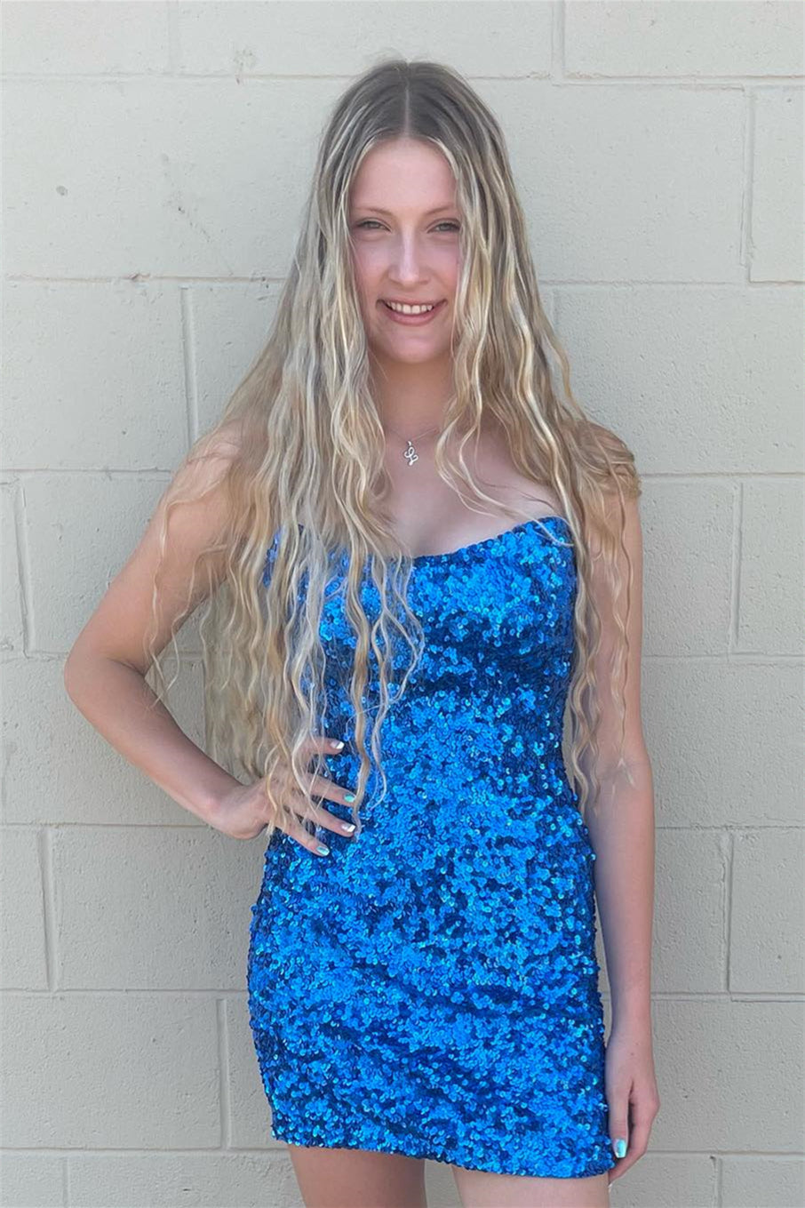 Royal Blue Strapless Sequins Sheath Homecoming Dress