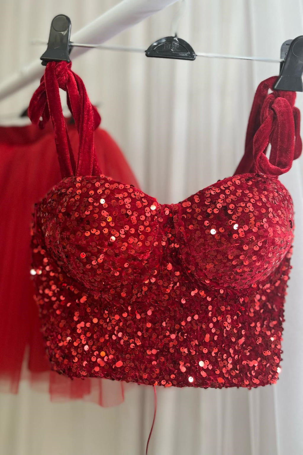 RED SEQUIN & GOLD SPIKE BRA TOP NWT BY OH YES SMALL