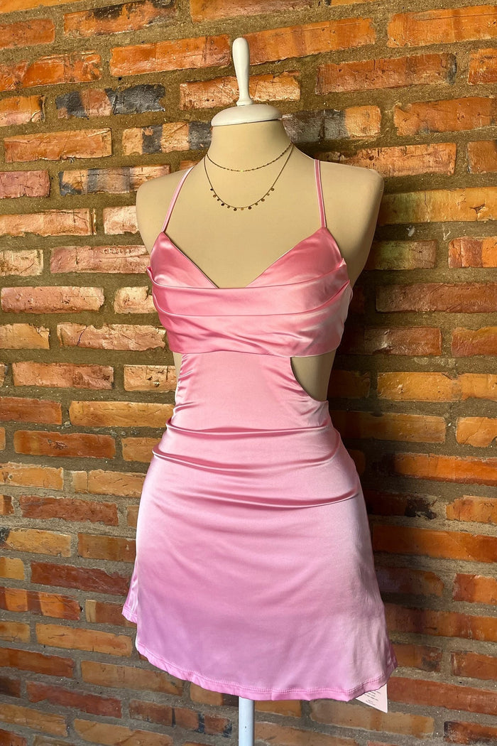 Pink Spaghetti Straps Hollowed-out Homecoming Dress
