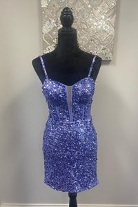 Lavender Lace-Up Sequins Sheath Homecoming Dress