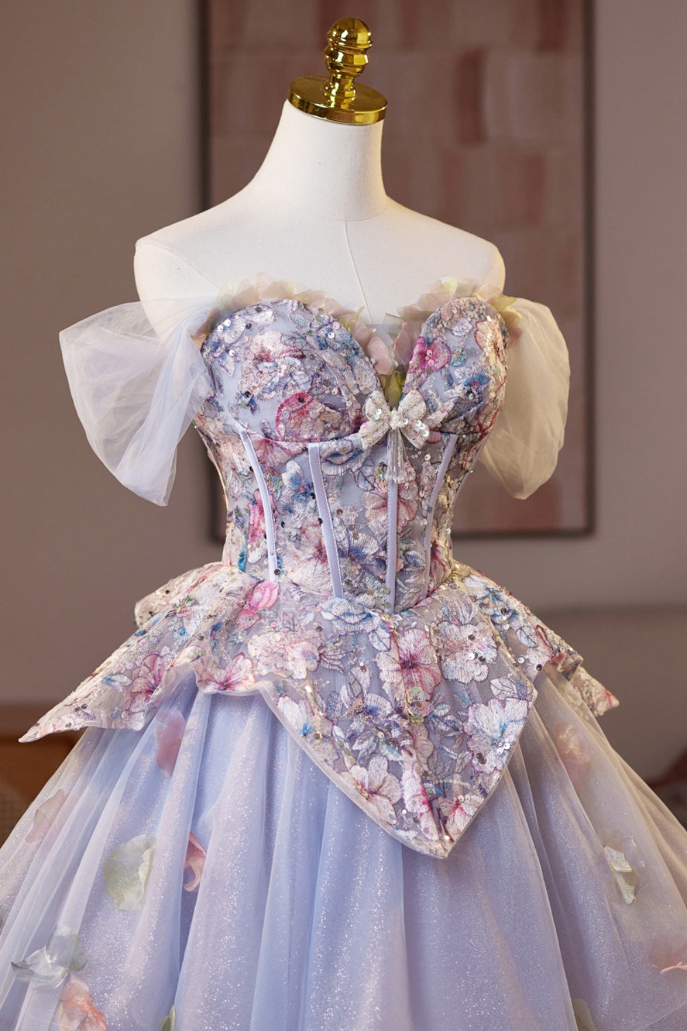 Off the Shoulder Purple Embroidery Tulle Homecoming Dress