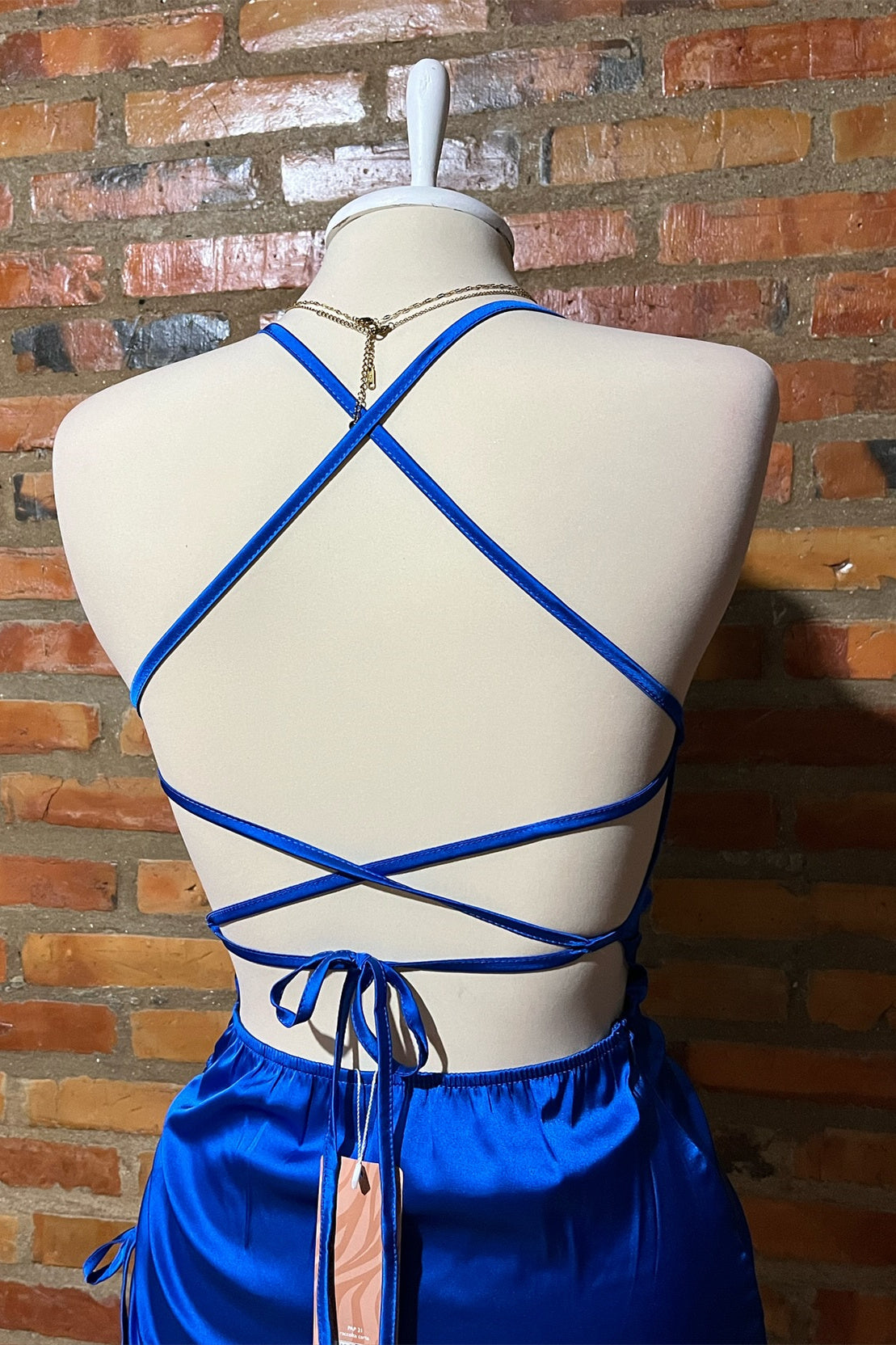 Royal Blue  Halter Ruched Lace-up Back Dress
