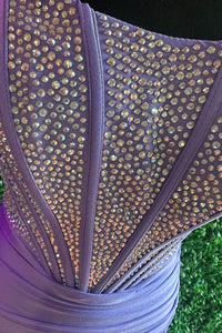 Lavender Strapless Beaded Sheath Homecoming Dress