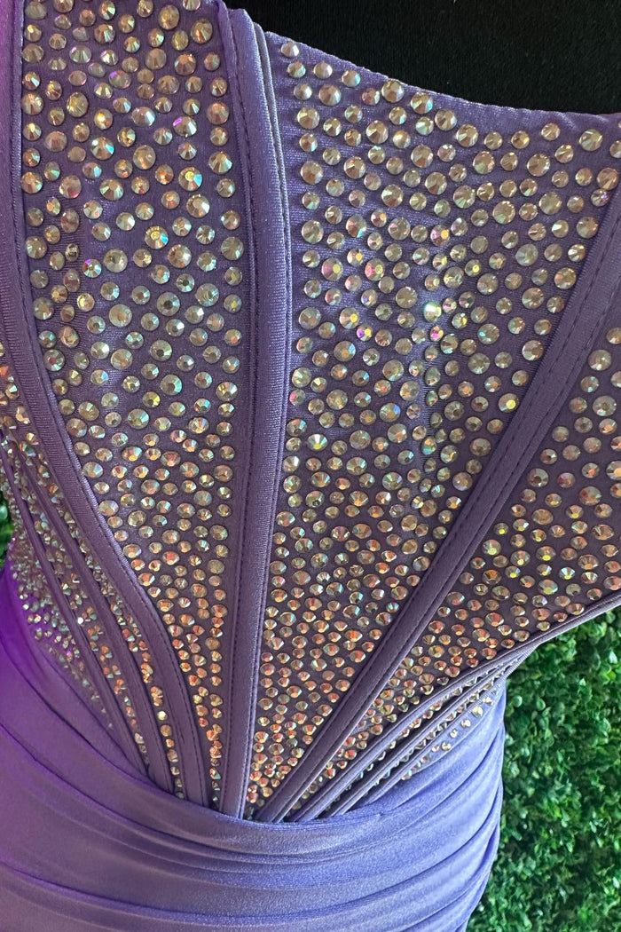 Lavender Strapless Beaded Sheath Homecoming Dress