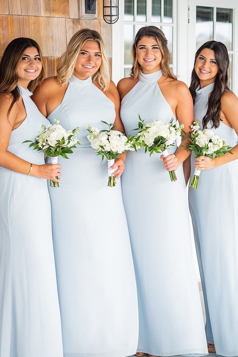 Light Blue High Neck Bridesmaid Dress