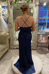Navy Blue Cowl Neck Ruched Bridesmaid Dress