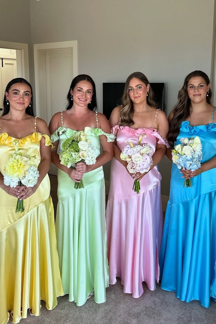 Ruffle Neck Ruched Bridesmaid Dress