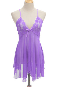 Lavender Tulle Deep V Neck Straps Lingerie