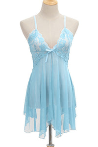 Light Blue Tulle Deep V Neck Straps Lingerie