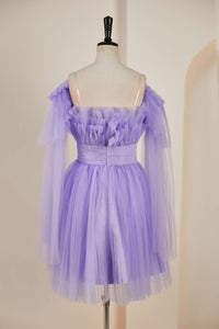 Lavender Strapless A-line Layers Homecoming Dress with Detachable Sleeves
