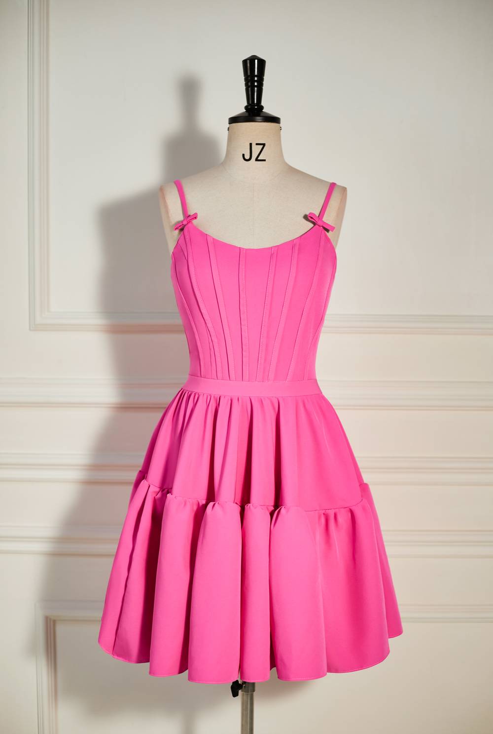 Hot Pink A-line Ruffled Lace-Up Homecoming Dress