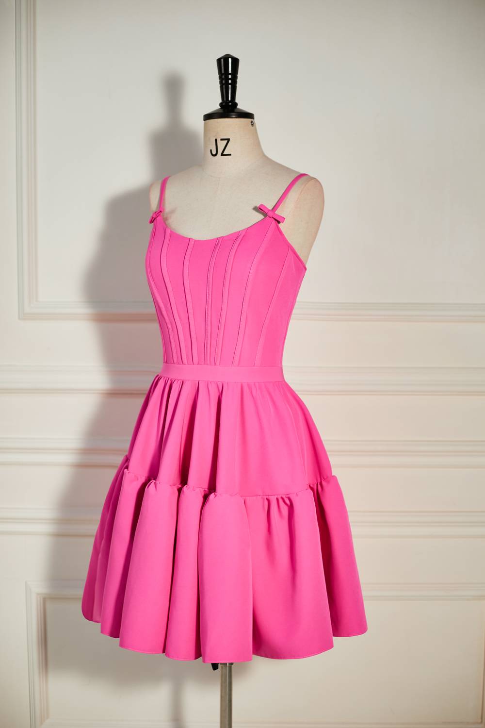 Hot Pink A-line Ruffled Lace-Up Homecoming Dress