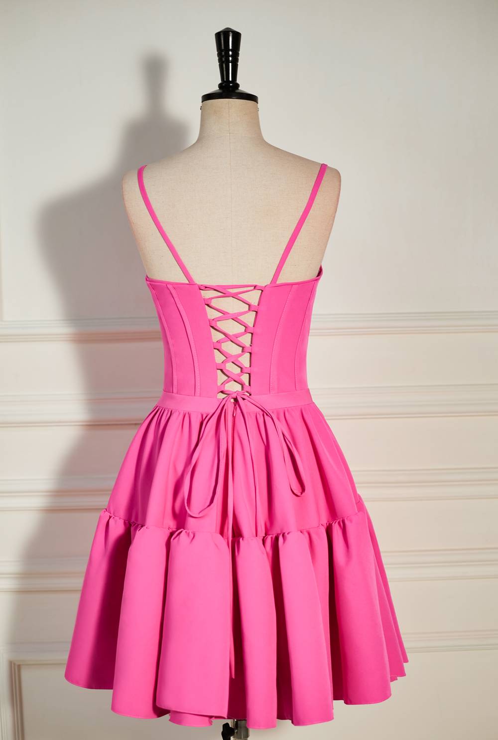 Hot Pink Aline Ruffled LaceUp Dress Dreamdressy