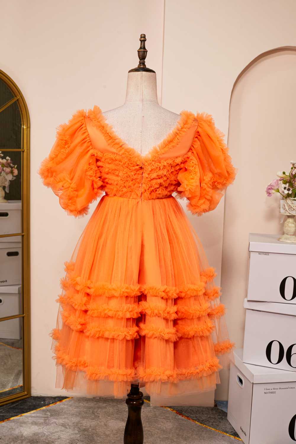 Orange A-line Ruffled Puff Sleeves Homecoming Dress – Dreamdressy