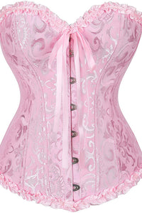 Pink Floral Ruffled Strapless Lace-Up Bustier Corset Top