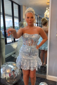 Red Strapless Tulle Sequin-Embroidery Multi-Layers Homecoming Dress