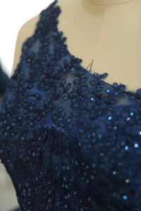 Dark Navy One Shoulder Appliques Multi-Layers Tulle Homecoming Dress