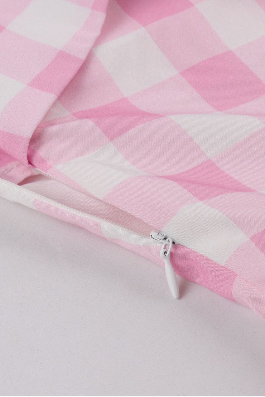 Pink Plaid A-line Folded Neck Slip Vintage Dress