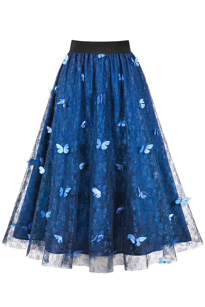 Blue A-line Butterfly Skirt