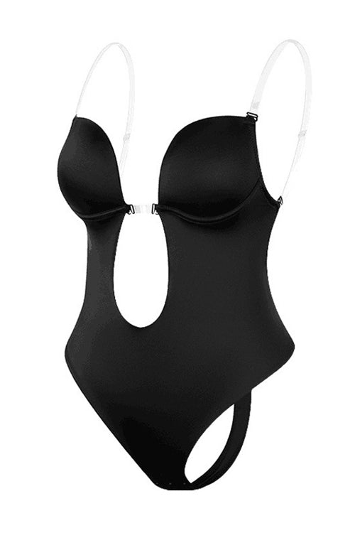 Black Deep V Neck Straps Bodysuit Corset Top