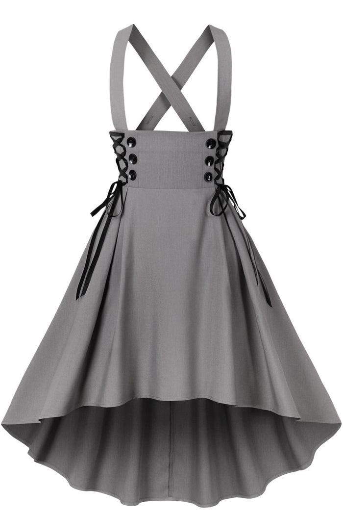 Grey Lace-Up Hi-Low Strappy Vintage Dress