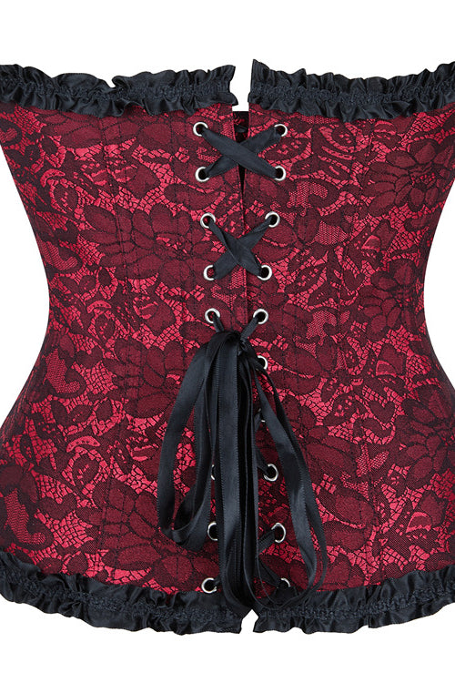 Red Ruffled Strapless Laced Lace-Up Bustier Corset Top