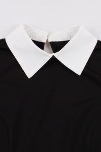 Herbene Black Shirt Collar Long Sleeves Vintage Dress