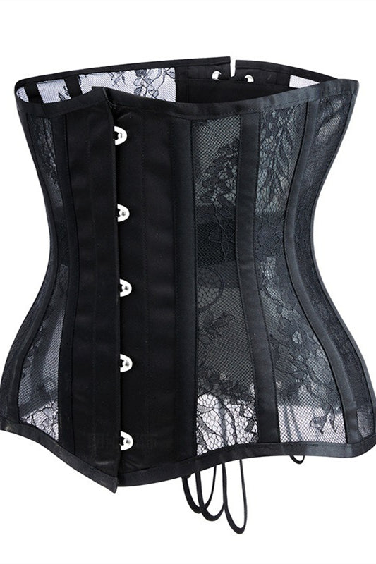 Black Lace Sheer Lace-Up Underbust Corset Top – Dreamdressy