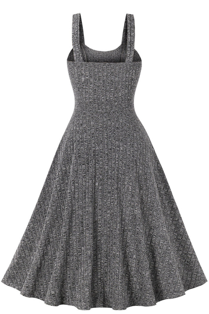 Grey A-line Knitted Slip Vintage Dress